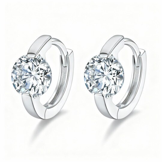 10K White Gold Moissanite Round Hoop Earrings