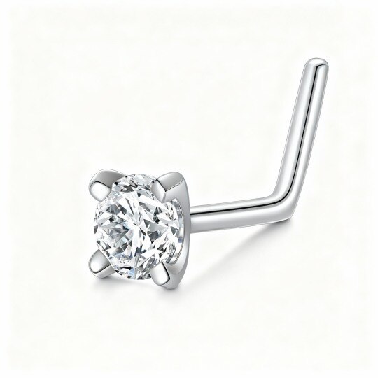 Anillo nasal redondo de oro blanco de 10 quilates con moissanita