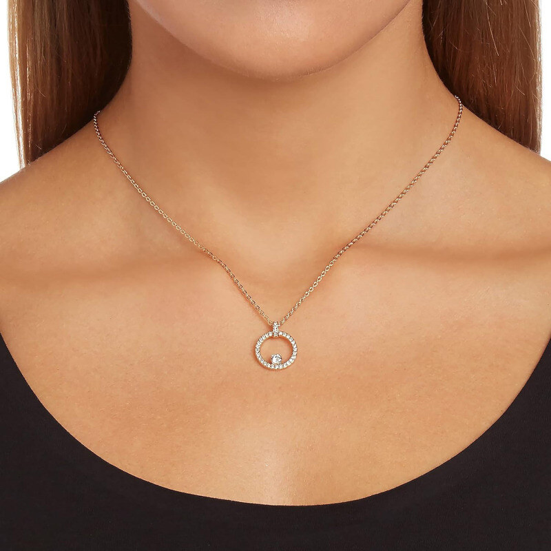 Collier pendentif rond en or rose 14 carats et moissanite-2