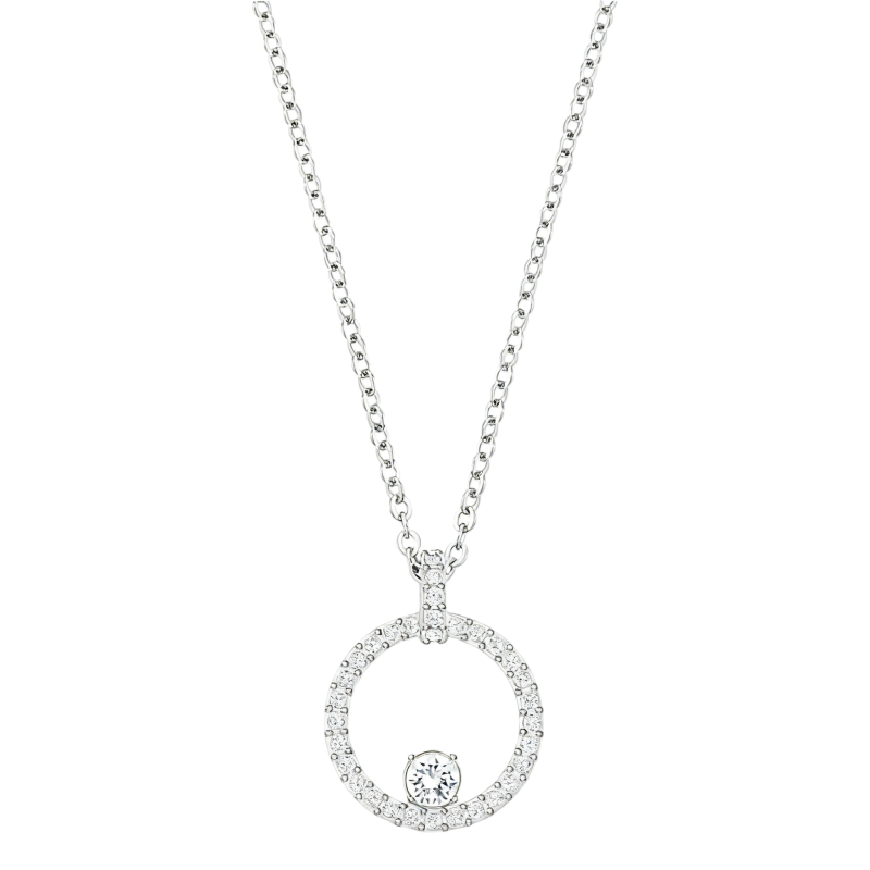 Collier pendentif rond en platine plaqué or blanc et moissanite-1