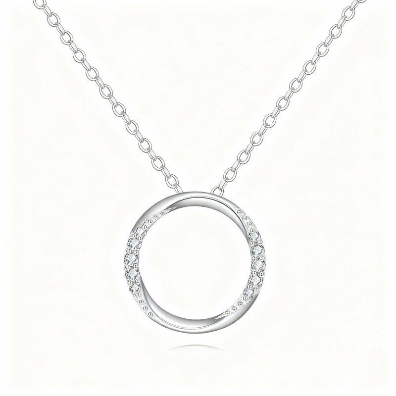Naszyjnik z okrągłym wisiorkiem z białego złota 18K z moissanitem-1