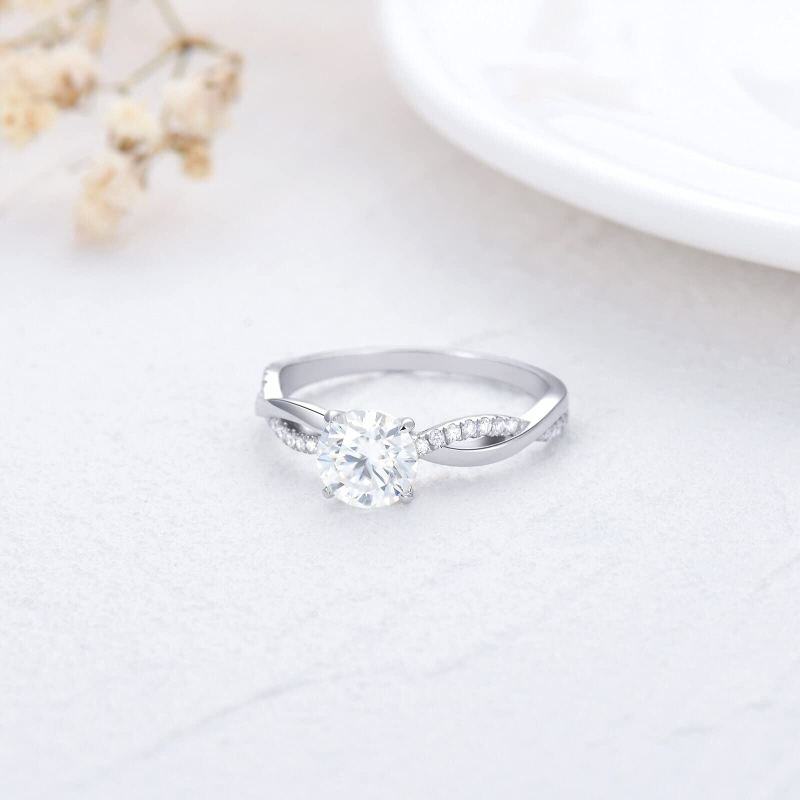 Platinum with White Gold Plated Moissanite Round Ring-4