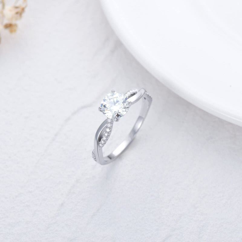 Platinum with White Gold Plated Moissanite Round Ring-5