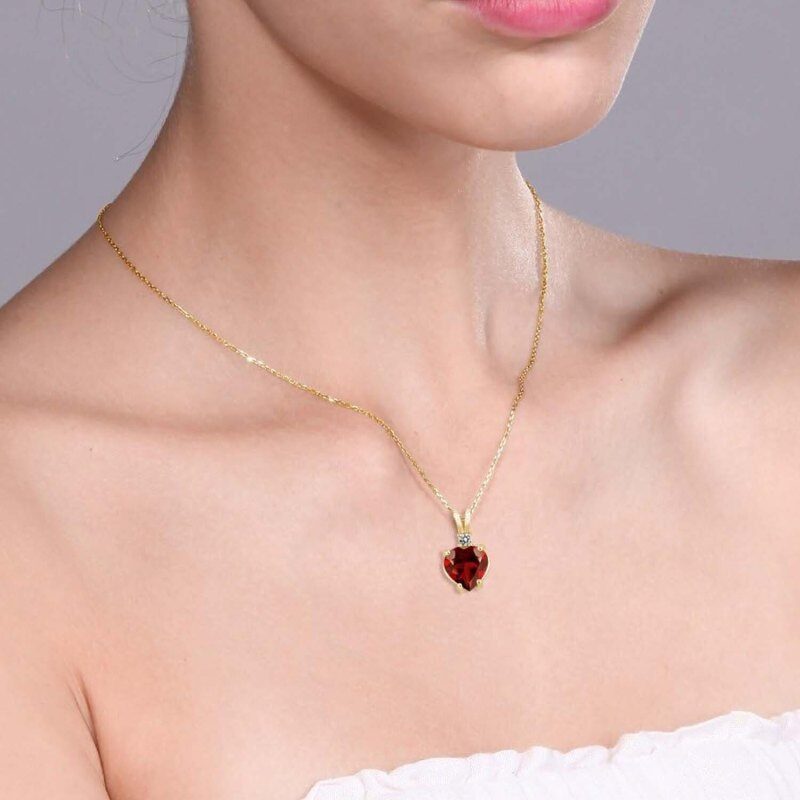 Collier en or 18 carats avec rubis, motif cœur, pour couple grand-mère et mère-sœurs.-2