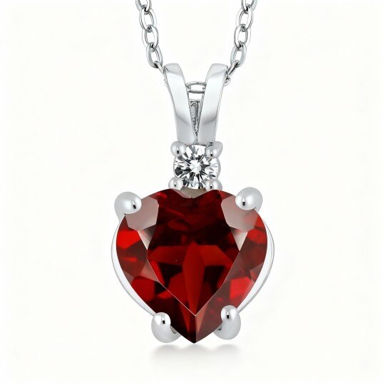 10K White Gold Moissanite & Ruby Couple & Grandmother & Mother & Sisters & Heart Pendant Necklace