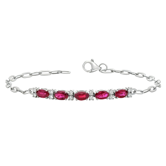 Pulsera de oro blanco de 10 quilates con moissanita y rubí en forma de clip