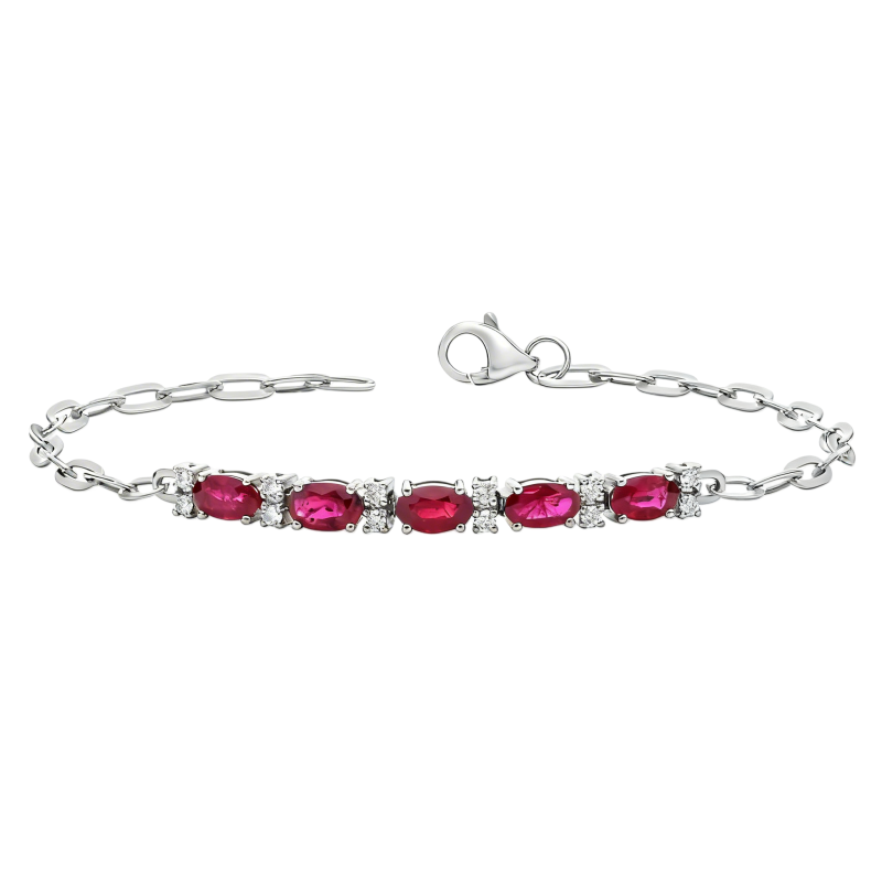 Bracelet trombone en or blanc 10 carats, moissanite et rubis-1
