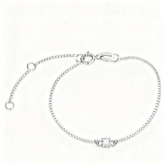 Pulsera con dije cuadrado de moissanita en oro blanco de 10 quilates