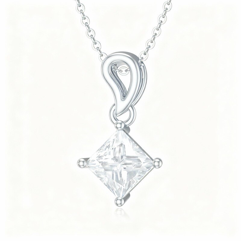 10K White Gold Moissanite Square Pendant Necklace-6