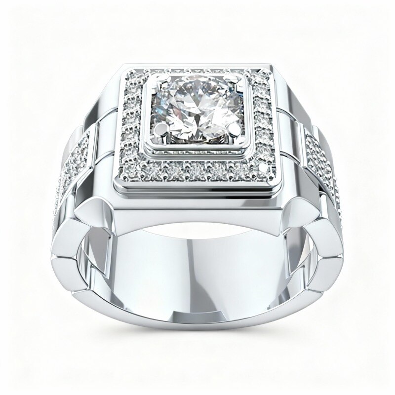10K White Gold Moissanite Square Ring for Men-9
