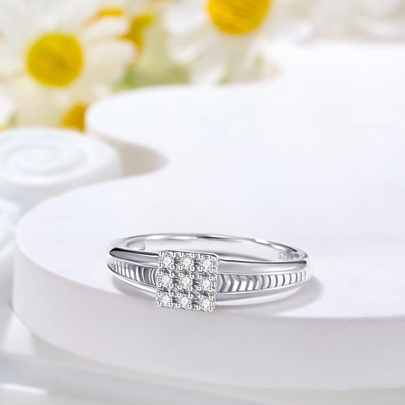 Bague carrée en or blanc 14 carats et moissanite pour homme-2