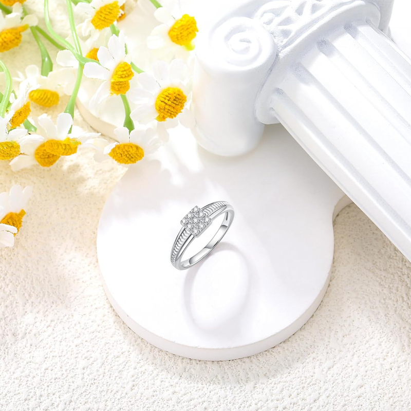 Bague carrée en or blanc 14 carats et moissanite pour homme-3