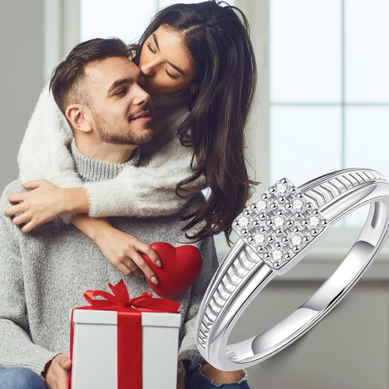 Bague carrée en or blanc 14 carats et moissanite pour homme-4