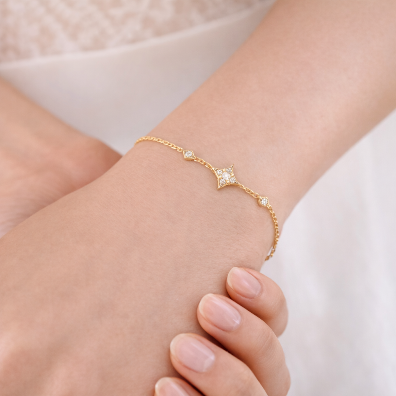 Pulsera con dije de estrella de moissanita y oro de 14 quilates-2
