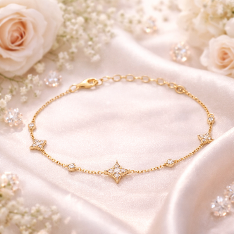 Pulsera con dije de estrella de moissanita y oro de 14 quilates-3