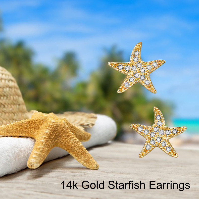 Pendientes de botón de estrella de mar con moissanita y oro de 14 quilates-6