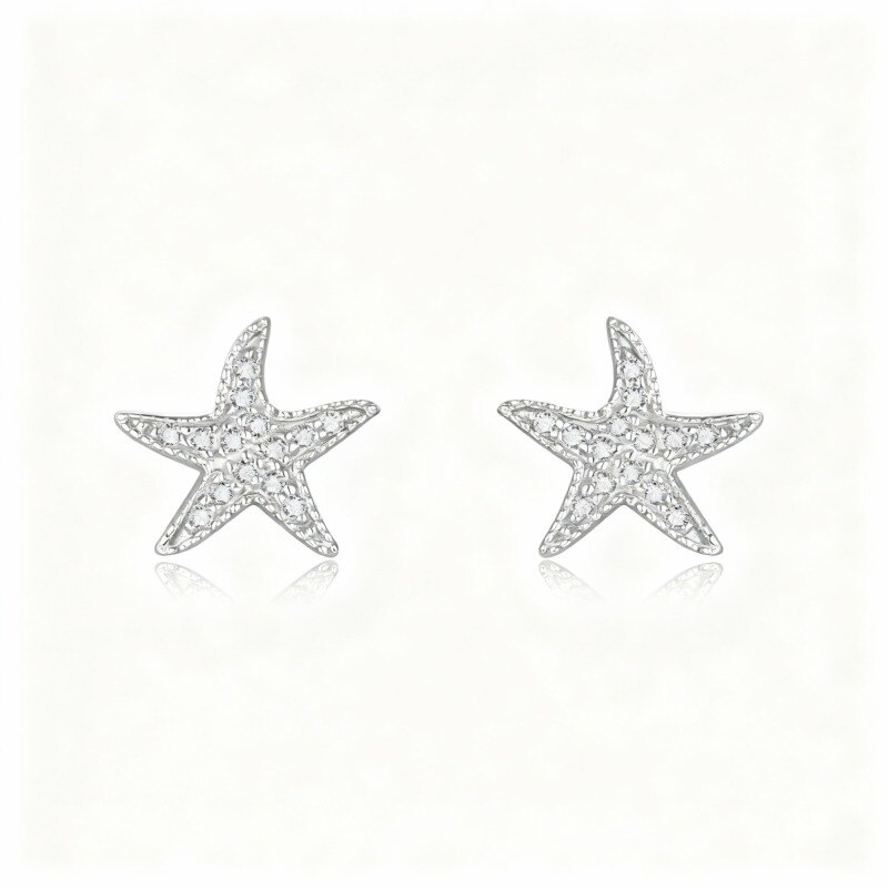 Pendientes de estrella de mar de moissanita chapados en platino y oro blanco-1