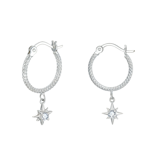 10K White Gold Moissanite Star Hoop Earrings