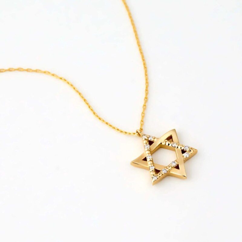 Halskette aus Platin mit weißgoldplattiertem Moissanit-Anhänger in Form eines Davidsterns-3