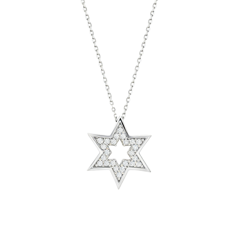 Collar con colgante de estrella de David de moissanita en oro blanco de 10 quilates-17