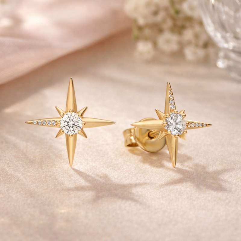 Pendientes de estrella de moissanita en oro blanco de 18 quilates-3