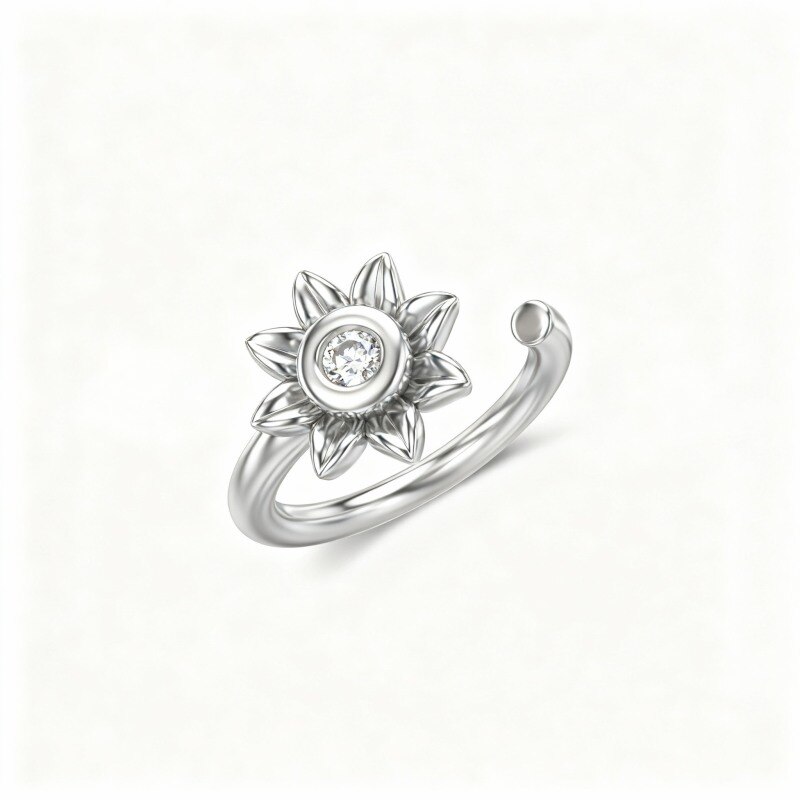 10K White Gold Moissanite Sunflower Nose Ring-1
