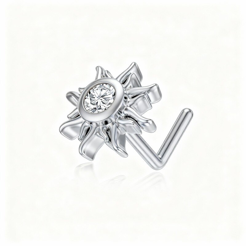 10K White Gold Moissanite Sunflower Nose Ring-8