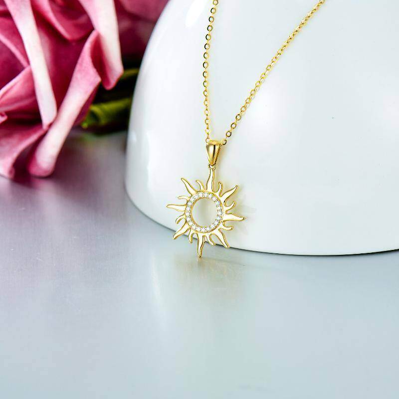 10K Rose Gold Moissanite Sun Pendant Necklace-3