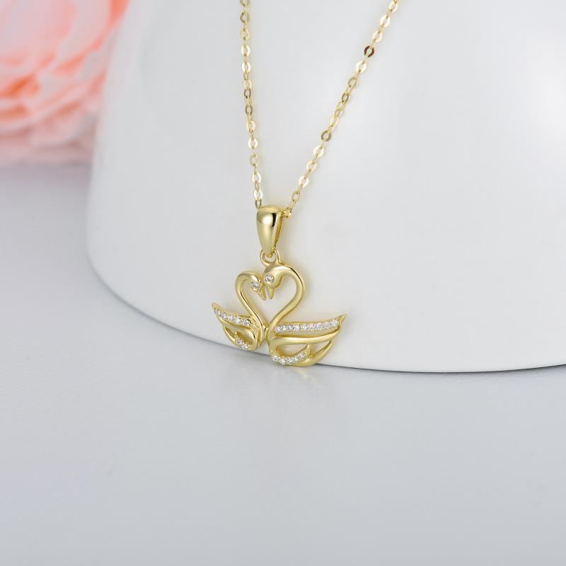 14K Rose Gold Moissanite Swan Pendant Necklace-3