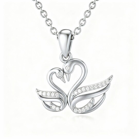 10K White Gold Moissanite Swan Pendant Necklace