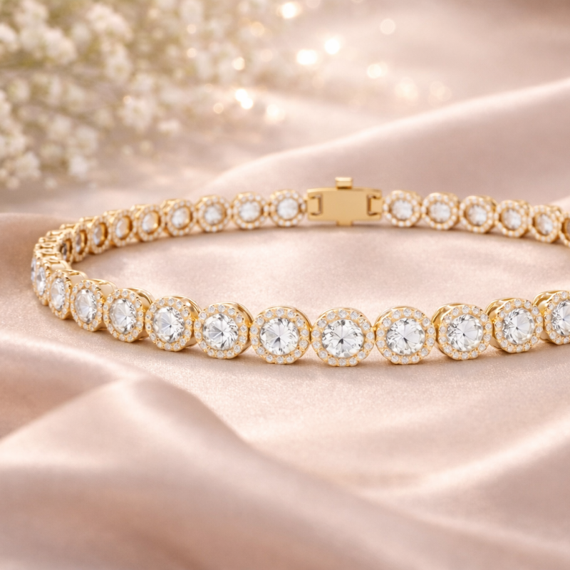 14K Rose Gold Moissanite Tennis Bracelet-3