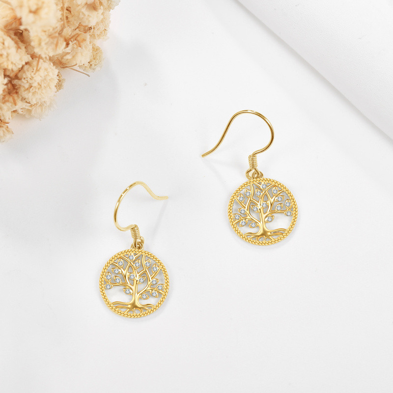 Ohrhänger aus 14-karätigem Gold mit Moissanit-Motiv „Baum des Lebens“-3