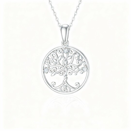 10K White Gold Moissanite Tree Of Life Pendant Necklace