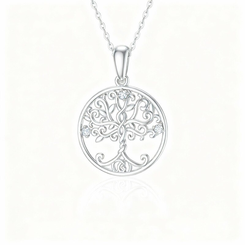Collar con colgante de árbol de la vida de oro blanco de 10 quilates con moissanita-1