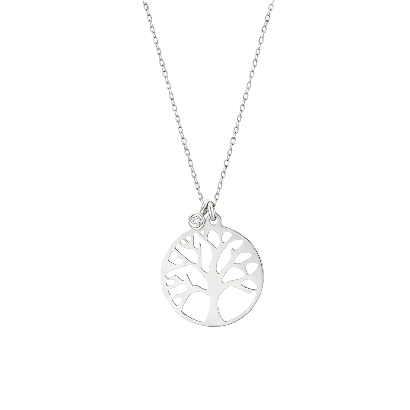 Collier pendentif Arbre de Vie en platine plaqué or blanc et moissanite-1