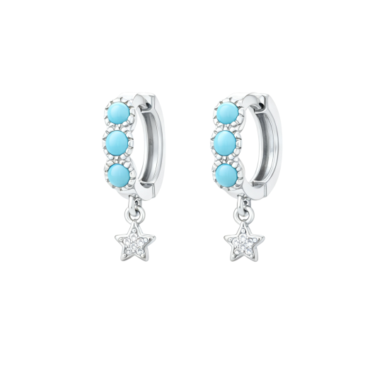 10K White Gold Moissanite & Turquoise Star Drop Earrings