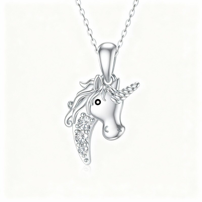 10K White Gold Moissanite Unicorn Pendant Necklace-8