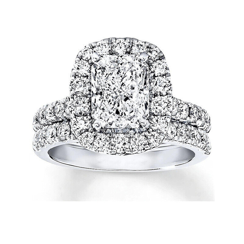 Platinum with White Gold Plated Moissanite Wedding Ring-1