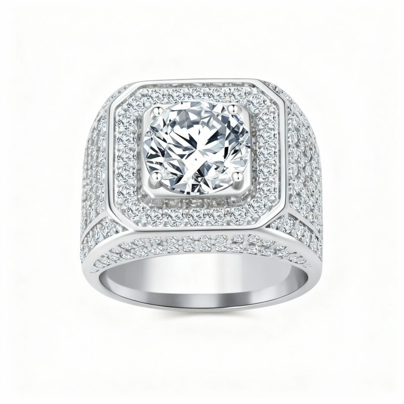 Anillo de boda de oro blanco de 10 quilates con moissanita para hombre-2
