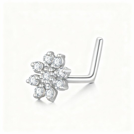 Anillo nasal de oro blanco de 10 quilates con moissanita y flores silvestres