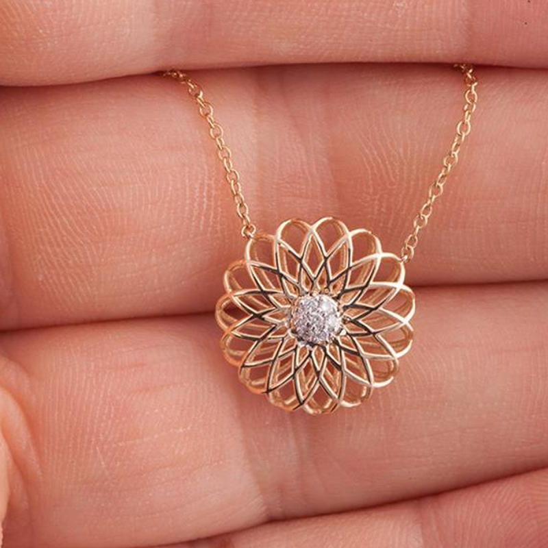 Collier pendentif fleurs sauvages en moissanite plaqué or rose 14 carats-3
