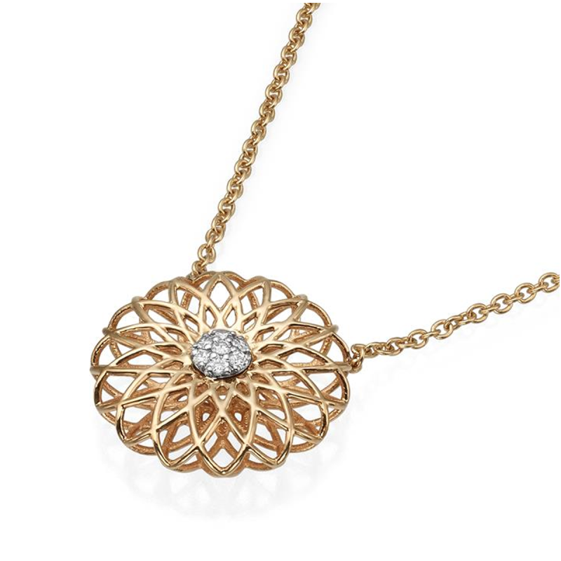 Collier pendentif fleurs sauvages en moissanite plaqué or rose 14 carats-4