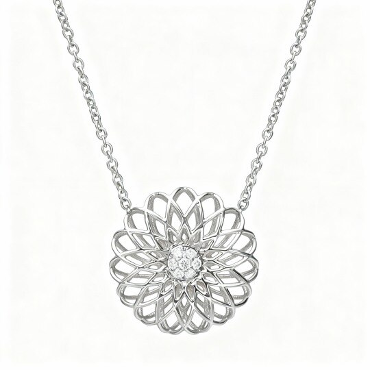 Collar con colgante de flores silvestres de moissanita en oro blanco de 10 quilates