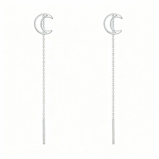 10K White Gold Moon Drop Earrings