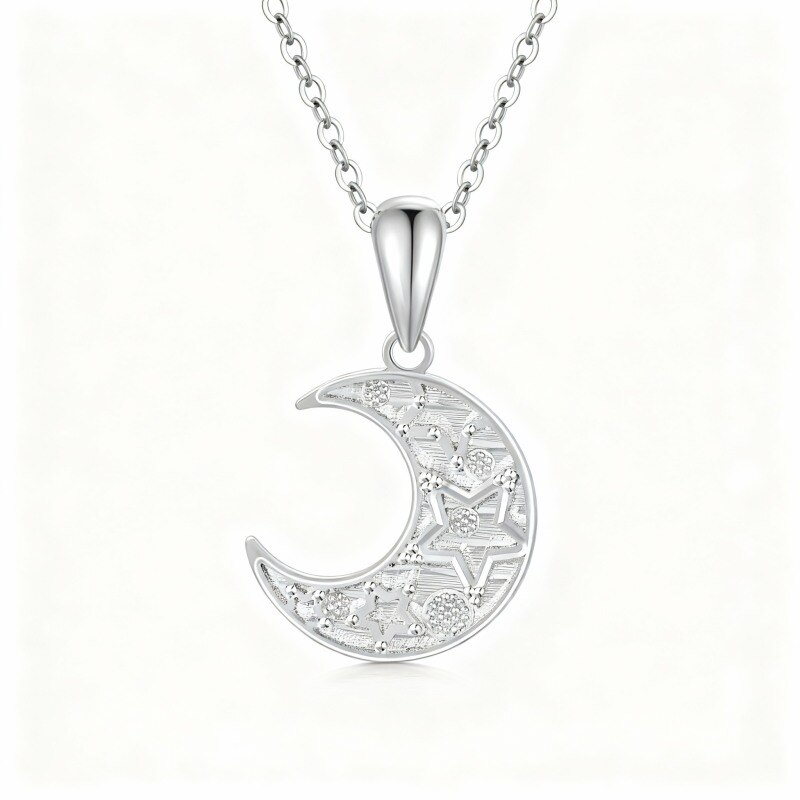 Collar con colgante de luna de oro blanco de 10 quilates-1
