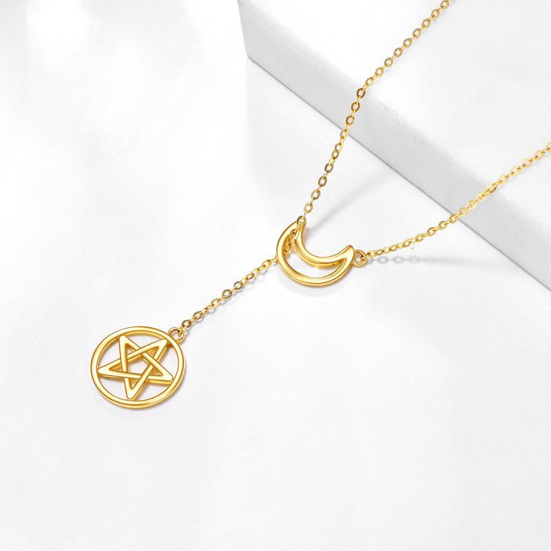 10K White Gold Moon & Pentagram Adjustable Y Necklace-3