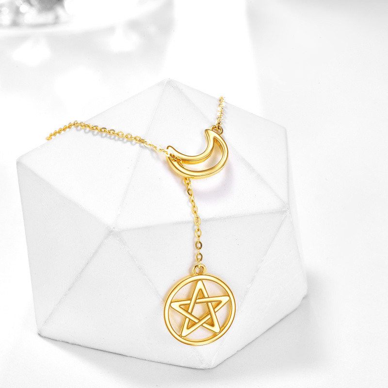 10K White Gold Moon & Pentagram Adjustable Y Necklace-4