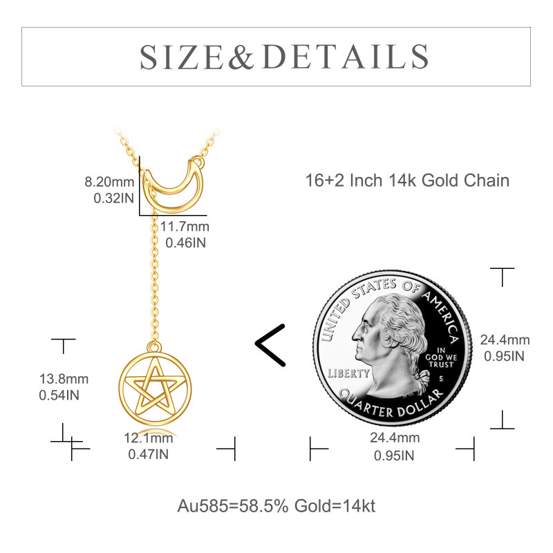 10K White Gold Moon & Pentagram Adjustable Y Necklace-5