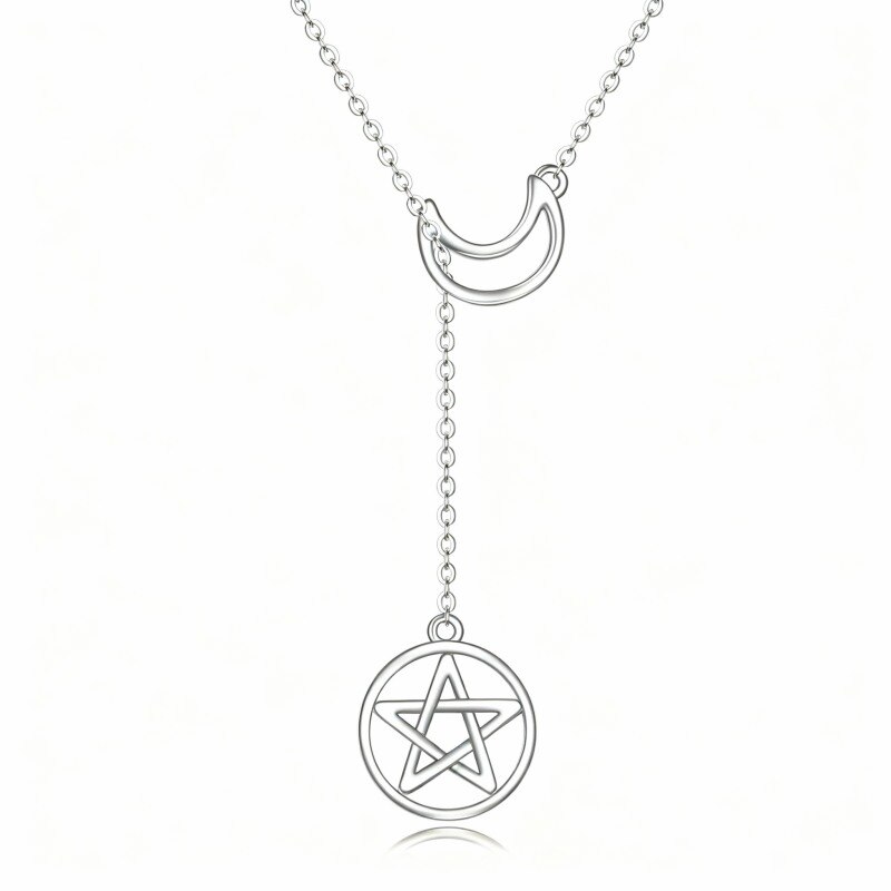 10K White Gold Moon & Pentagram Adjustable Y Necklace-1