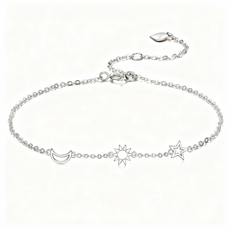 Pulsera con dije de luna y estrella de oro blanco de 10 quilates-14